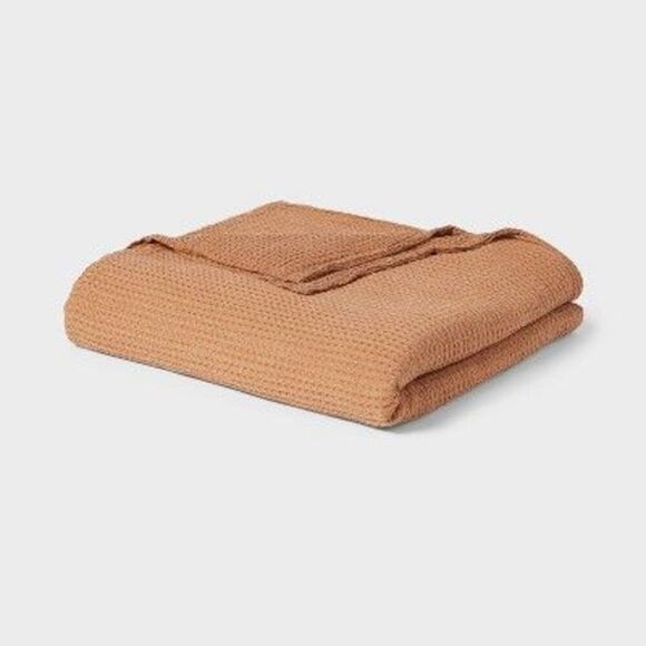 Threshold -  Waffle Throw Bed Blanket Lyocell 92x90 C Brown - Picture 1 of 4